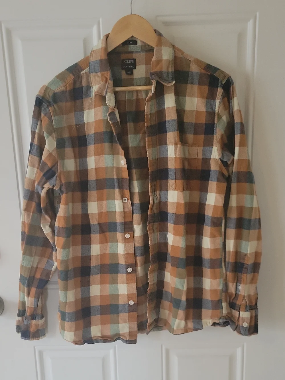 J. Crew Plaid Button-Down Shirt in Tan, Blue & Cream